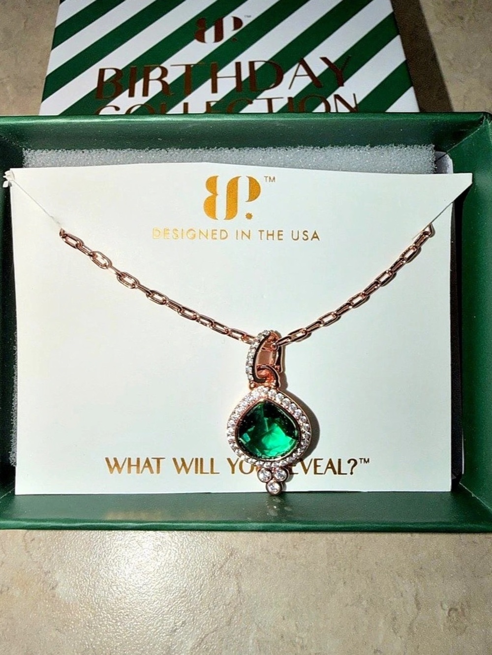 Bomb Party May Birthday Necklace-It Was A Perfect Dream Emerald on Rose Gold